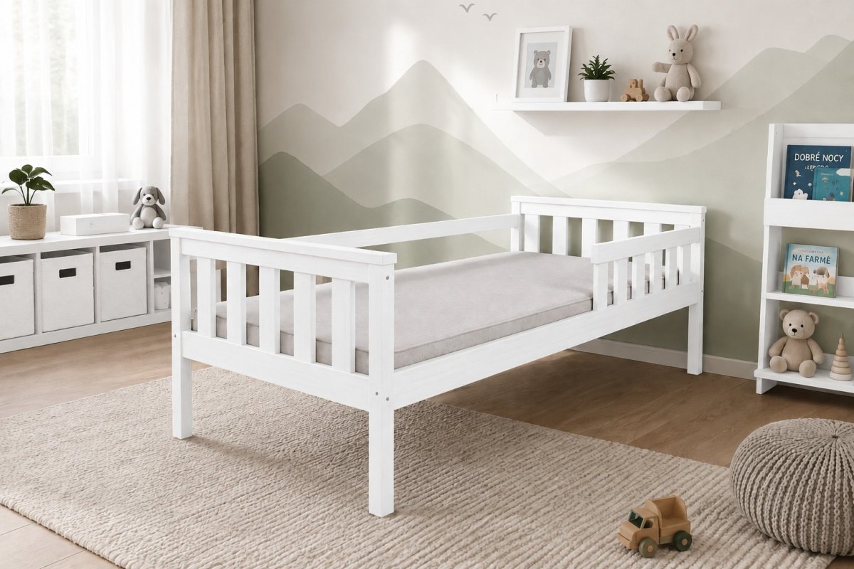 Posteľ FRED z masívu borovice 180x80 cm - BIELA + rošt ZADARMO produkt