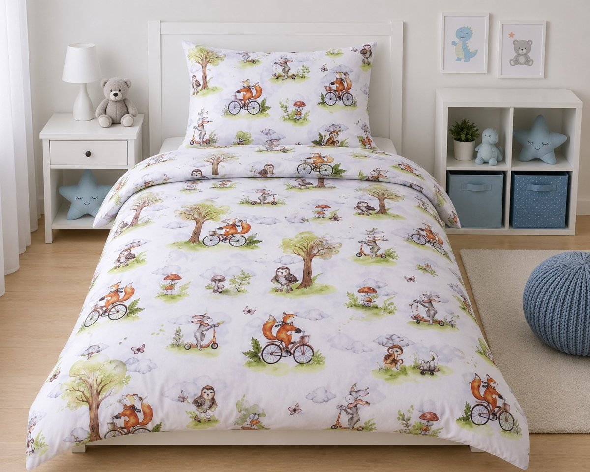 Obliečky 100/160 cm + 50/60 cm líška na bicykli produkt