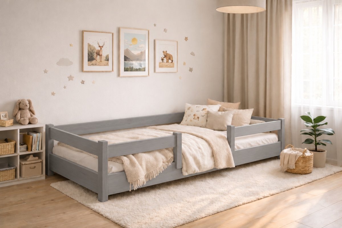 Rastúca posteľ Montessori Tobi sivá 90x200 cm + rošt ZADARMO produkt