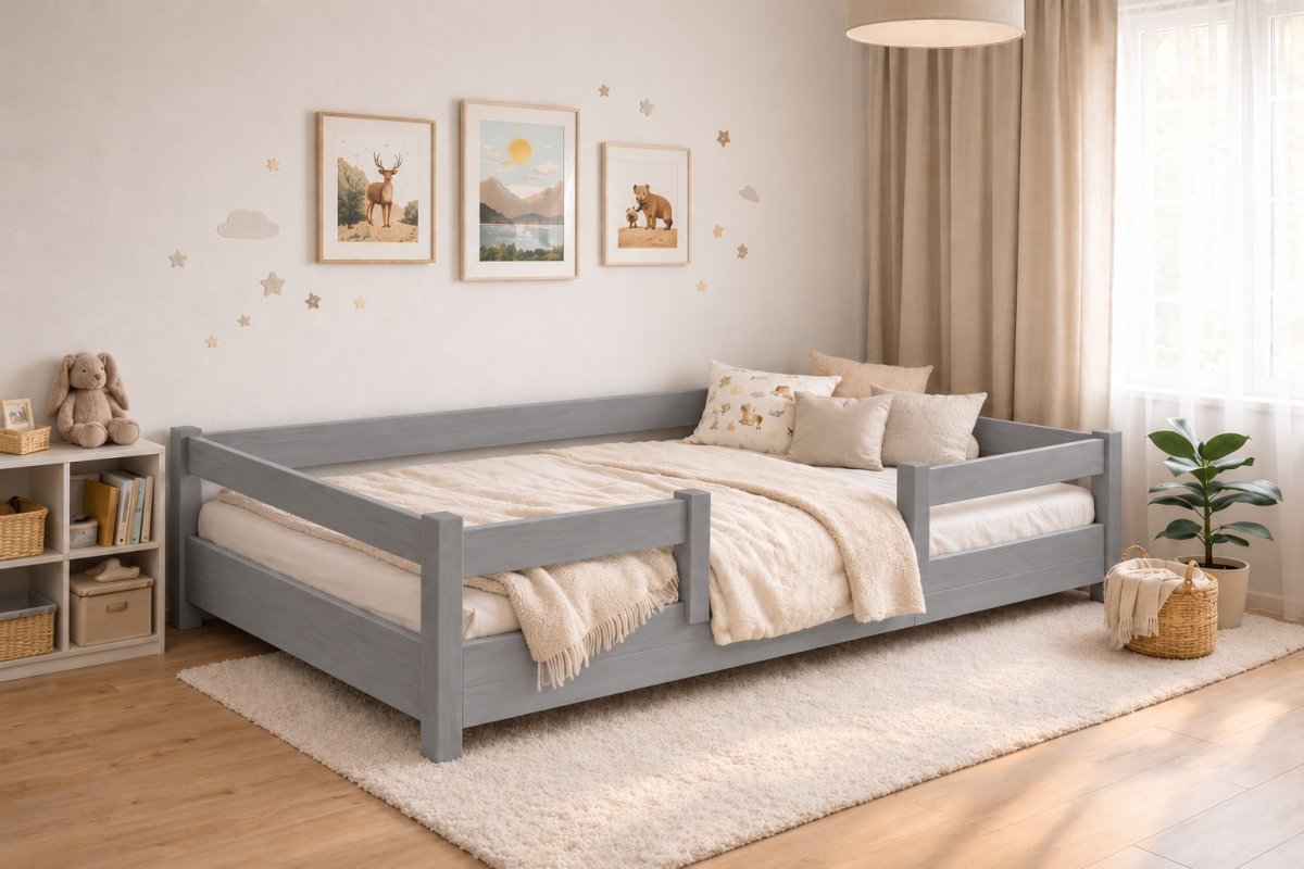 Rastúca posteľ Montessori Tobi sivá 140x200 cm + rošt ZADARMO produkt